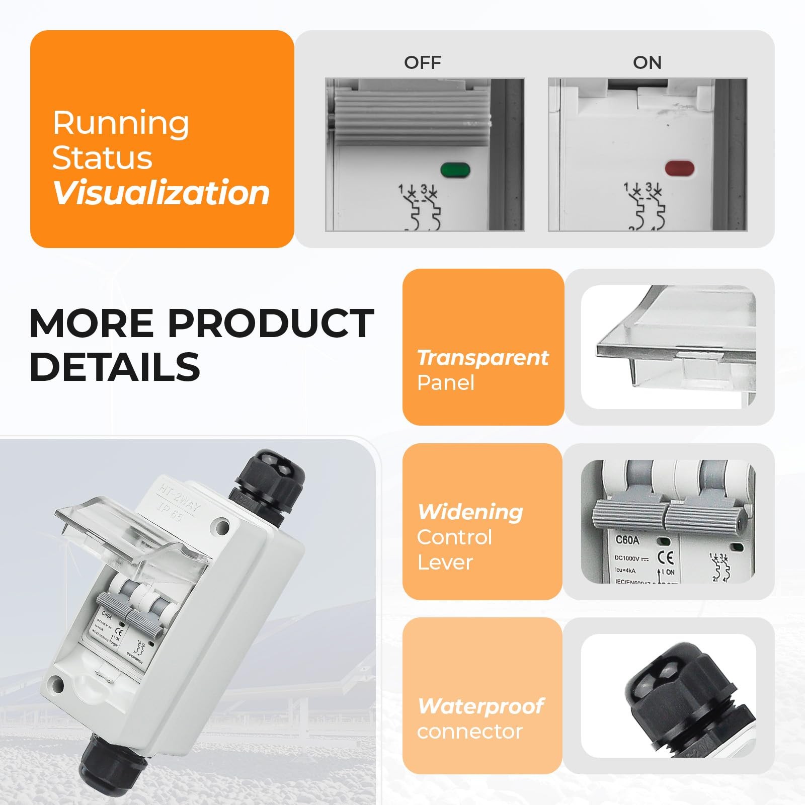 Solar Panel Disconnect Switch 1000V 60A PV Shut Off Switch Outdoor Circuit Br…