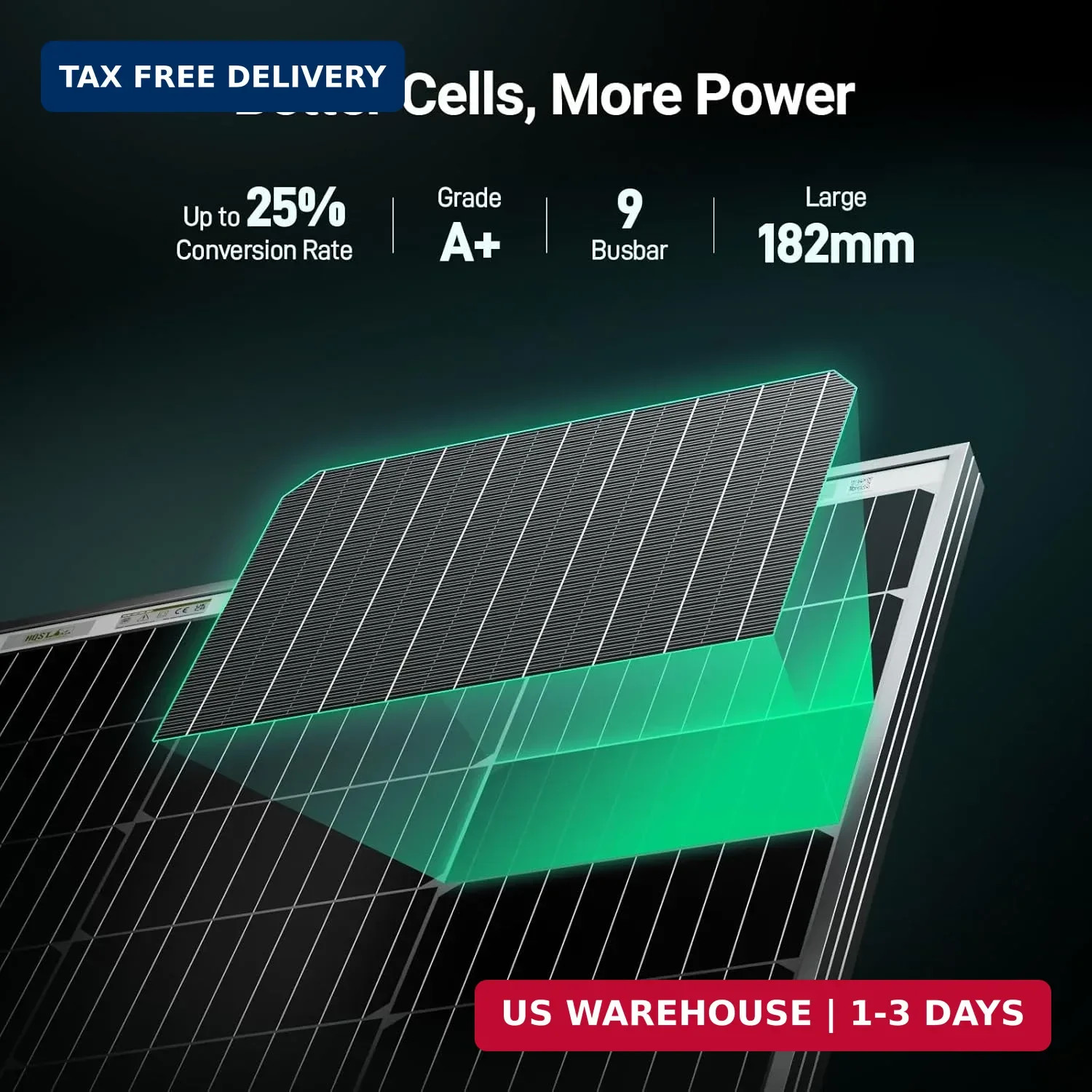 HQST-100W 12V Monocrystalline Solar Panel, High Efficiency Module PV Power for B