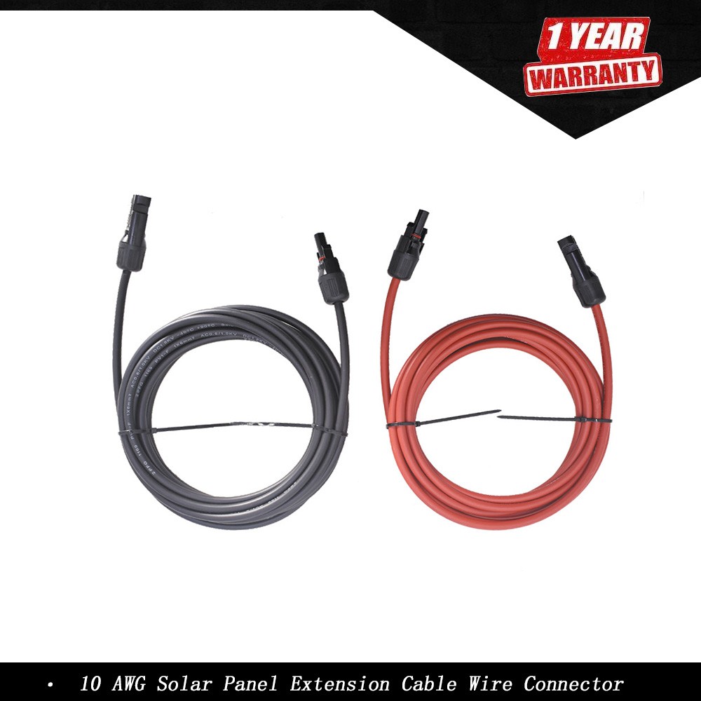 1 Pair 15ft Solar Panel Extension Cable Wire Connector Black + Red 10 AWG