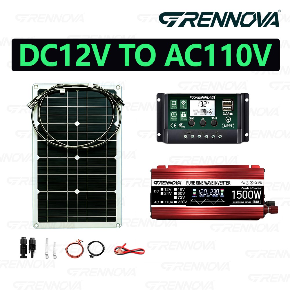 Grennova 1500W Power Solar System Real Pure Sine Capacity 12V To110V/220V Invert