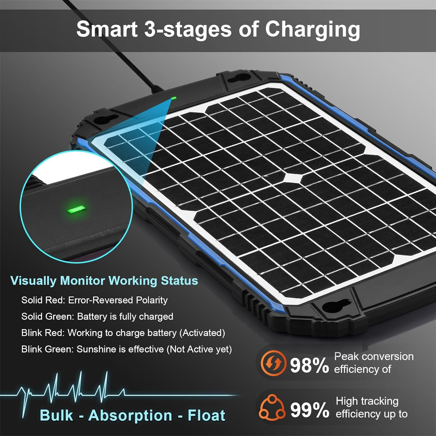 Waterproof 12W 12V Solar Battery Charger & Maintainer Pro