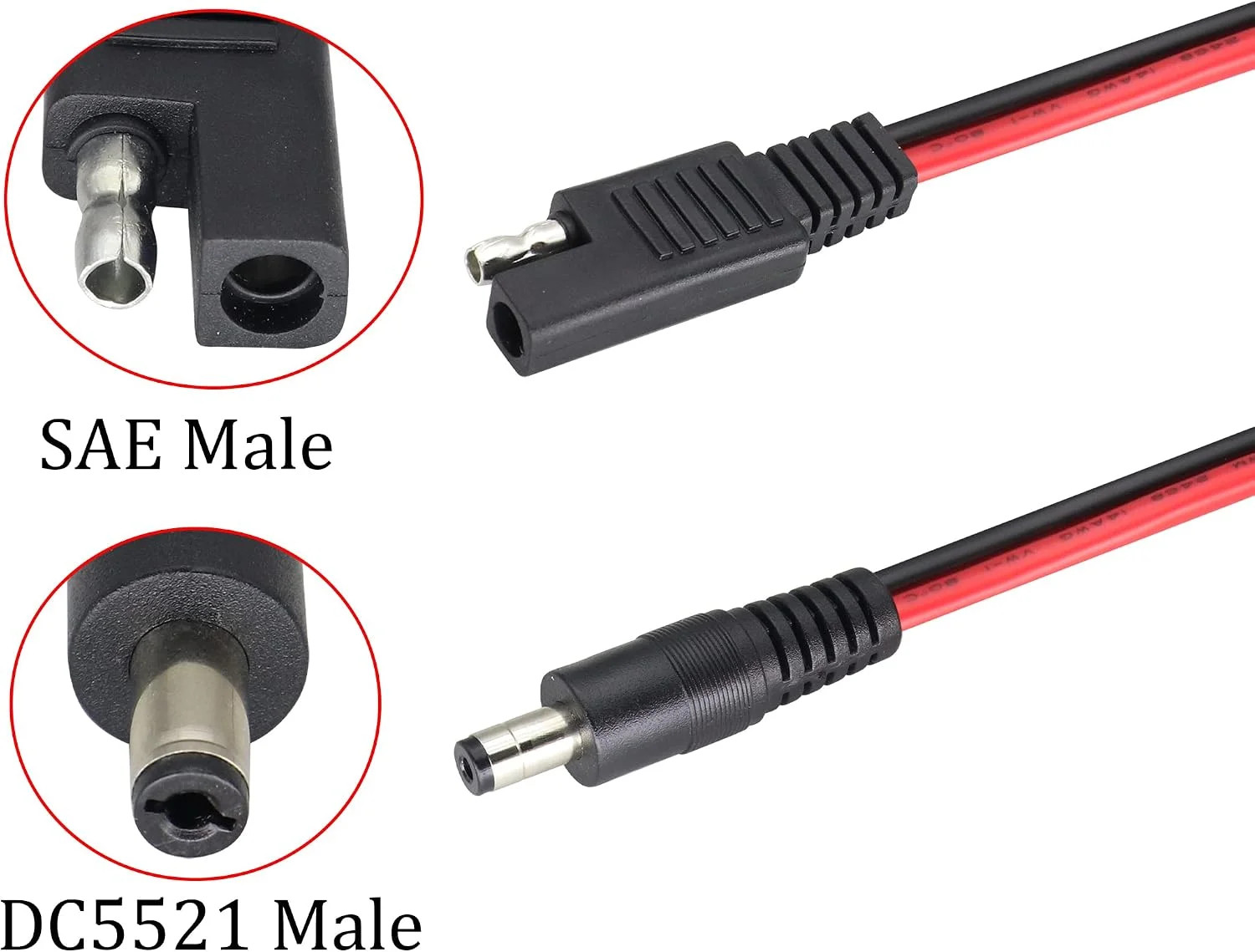 2Pack SAE to DC Adapter Cable SAE Plug to DC 5.5mmx2.1mm Male Connector Cables w