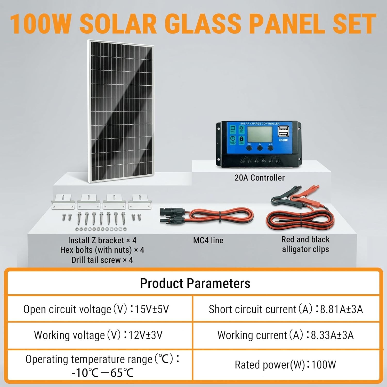 100W 12V Monocrystalline Solar Panel Kit w/ 20A PWM Charge Controller, Z Brac…