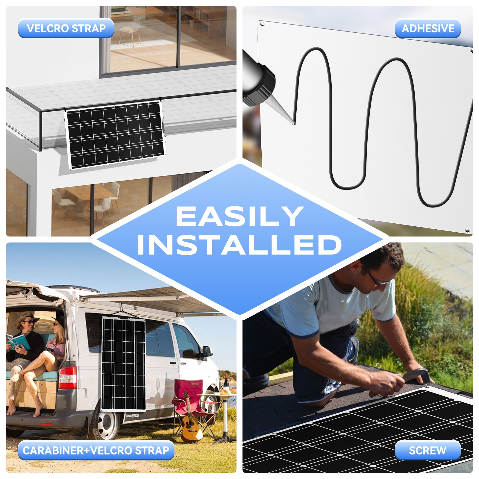 130W 12V Flexible Portable Solar Panel RV camping Rooftop Car Boat Home Camping