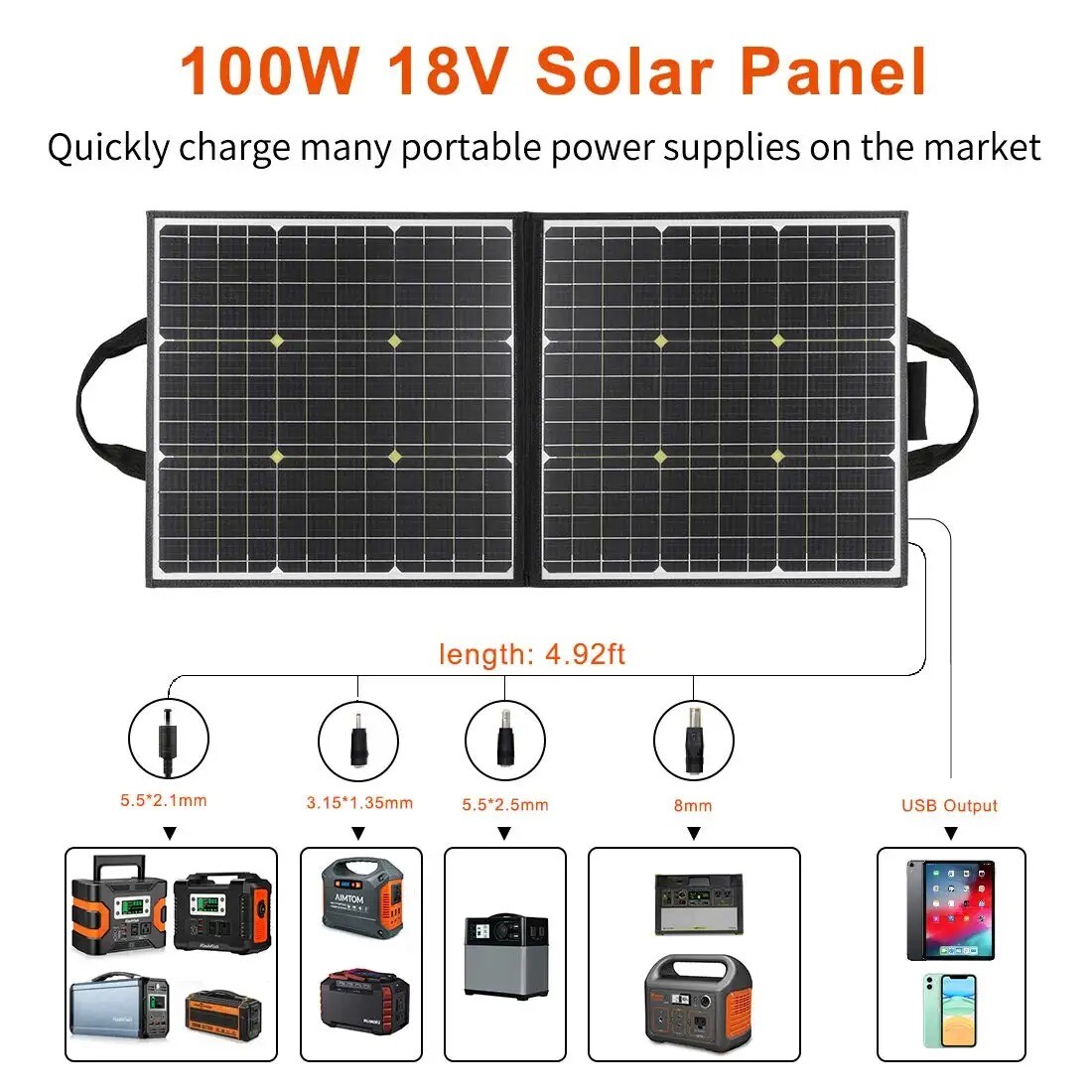 FlashFish SP18V100W Portable Solar Panel Foldable Solar Collector For Power Bank