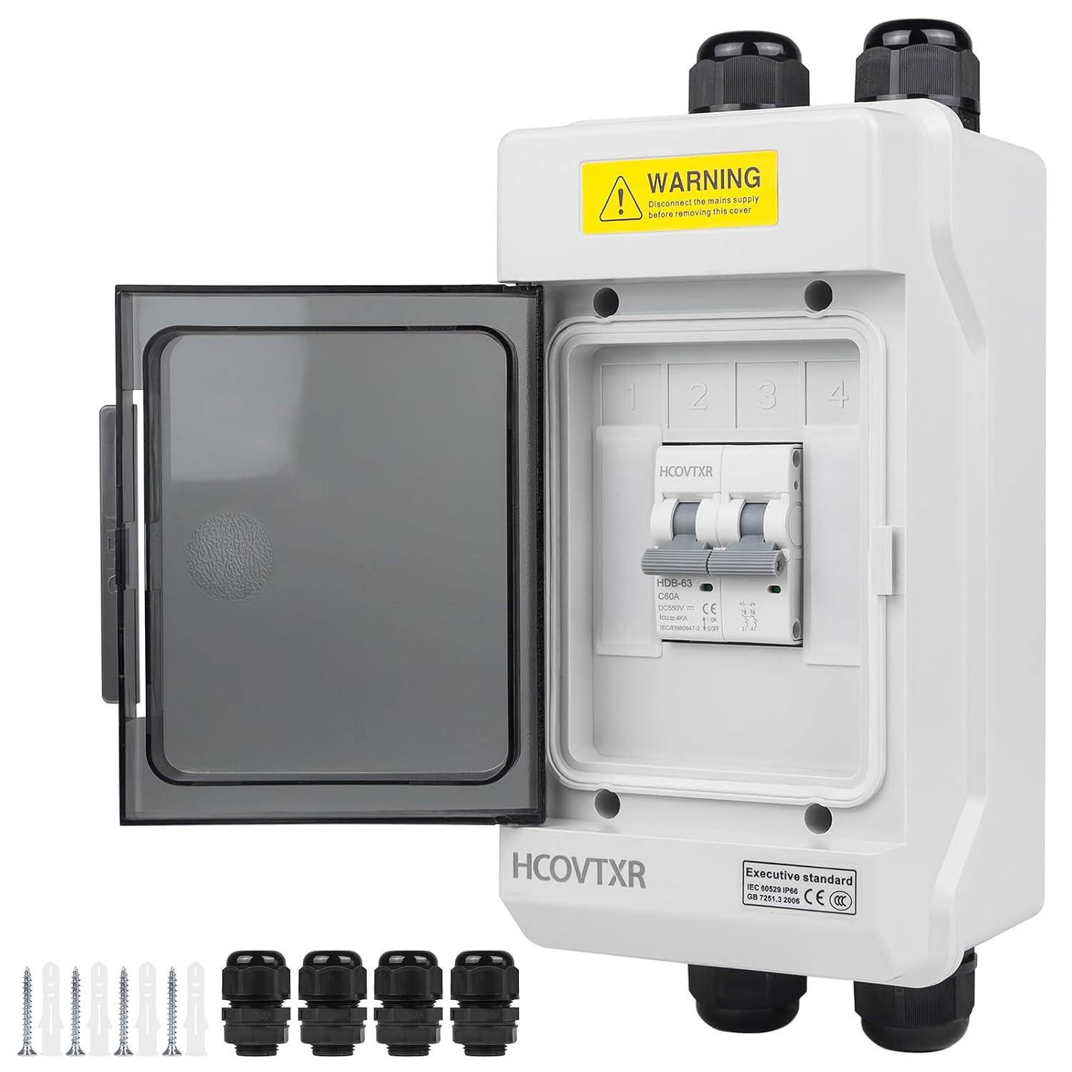 Solar Panel Disconnect Switch 60A 550VDC Solar Shut off Switch 2 Poles Outdoor D