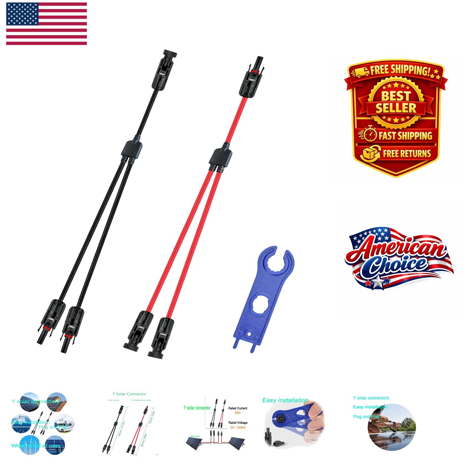 Versatile Y Solar Connector 1 Male to 2 Female – 40CM Waterproof Adaptable Cable