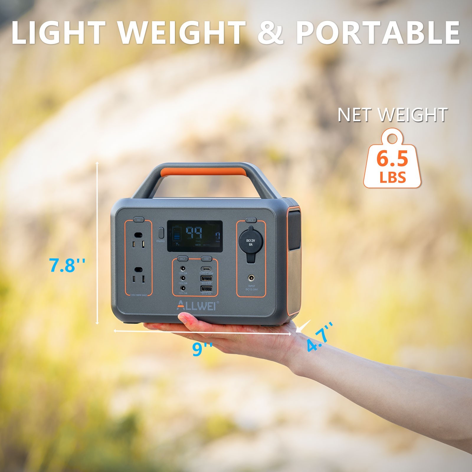 ALLWEI Portable Power Station 300W 280Wh Solar Generator for Home Camping Travel