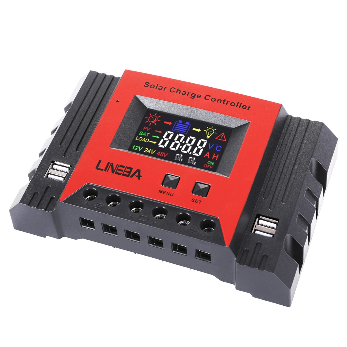 30A Solar Charge Controller 100A PWM Regulator for 12V 24V with 4 USB Ports