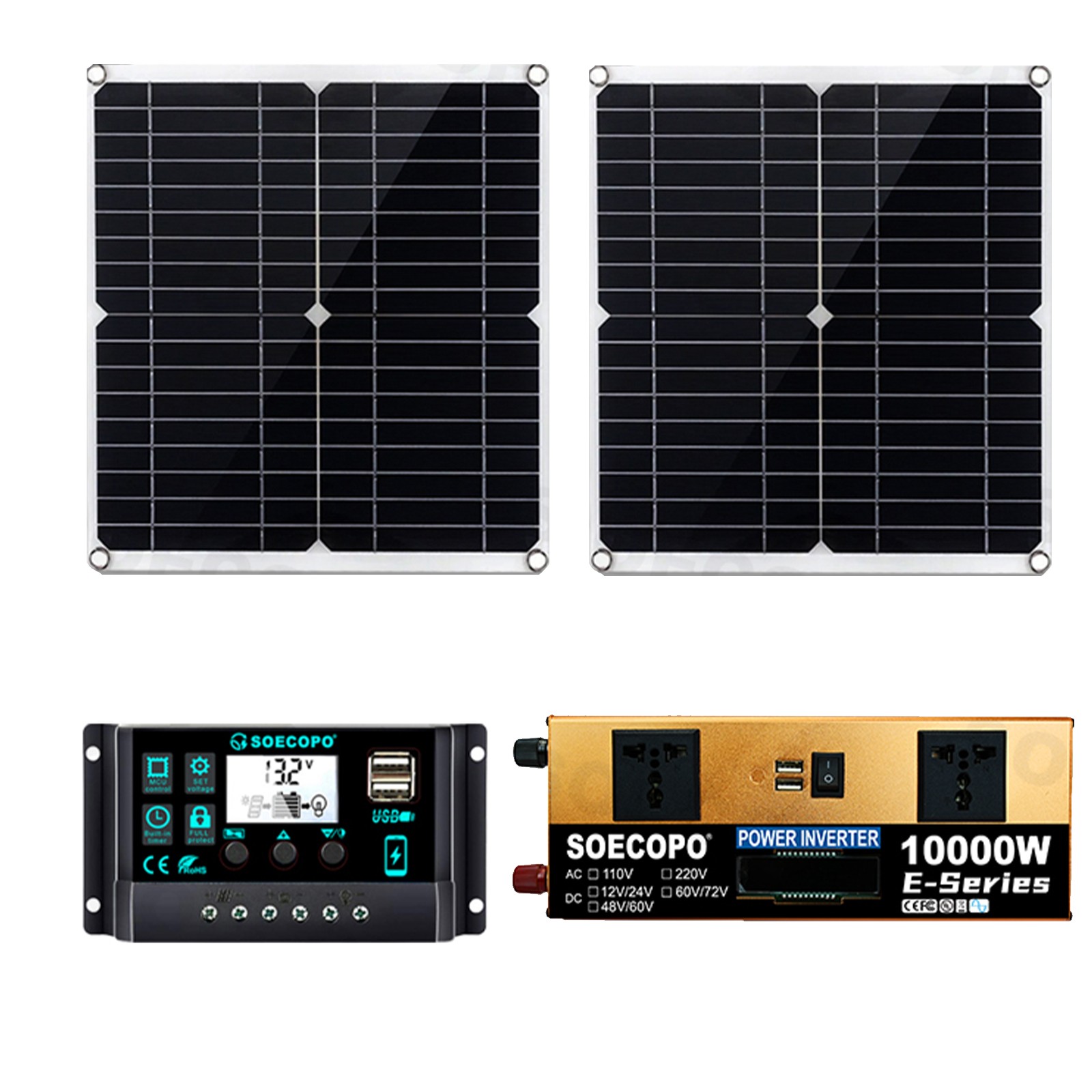 Off-Grid Solar Kit 10000W Sine Wave Inverter +2pcs Solar Panels+100A Controller