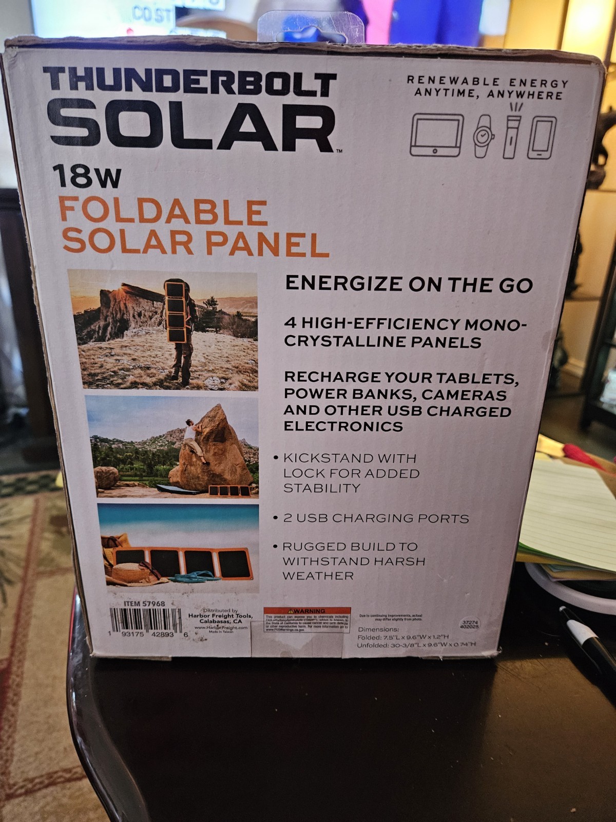Thunderbolt 18W Foldable Solar Panel Item 57968
