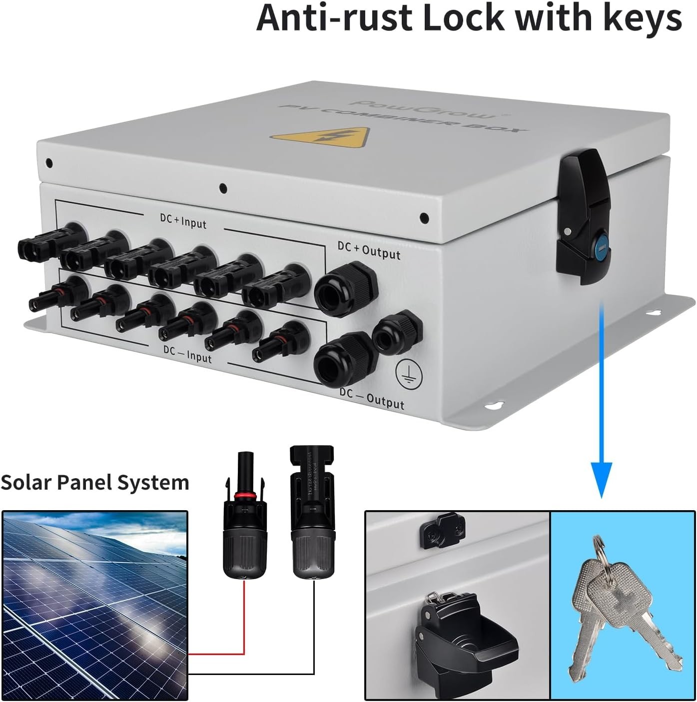 Durable Metal PV Combiner Box: 63A Circuit Breaker for Reliable Solar Systems
