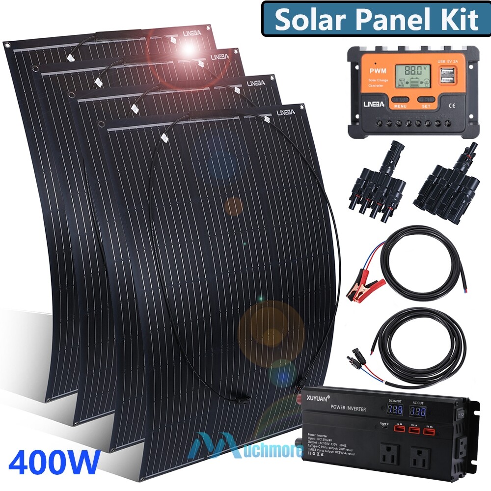 400W Flexible Solar Panel Kit w/ Inverter Home RV Rooftop Off-Grid Solar System
