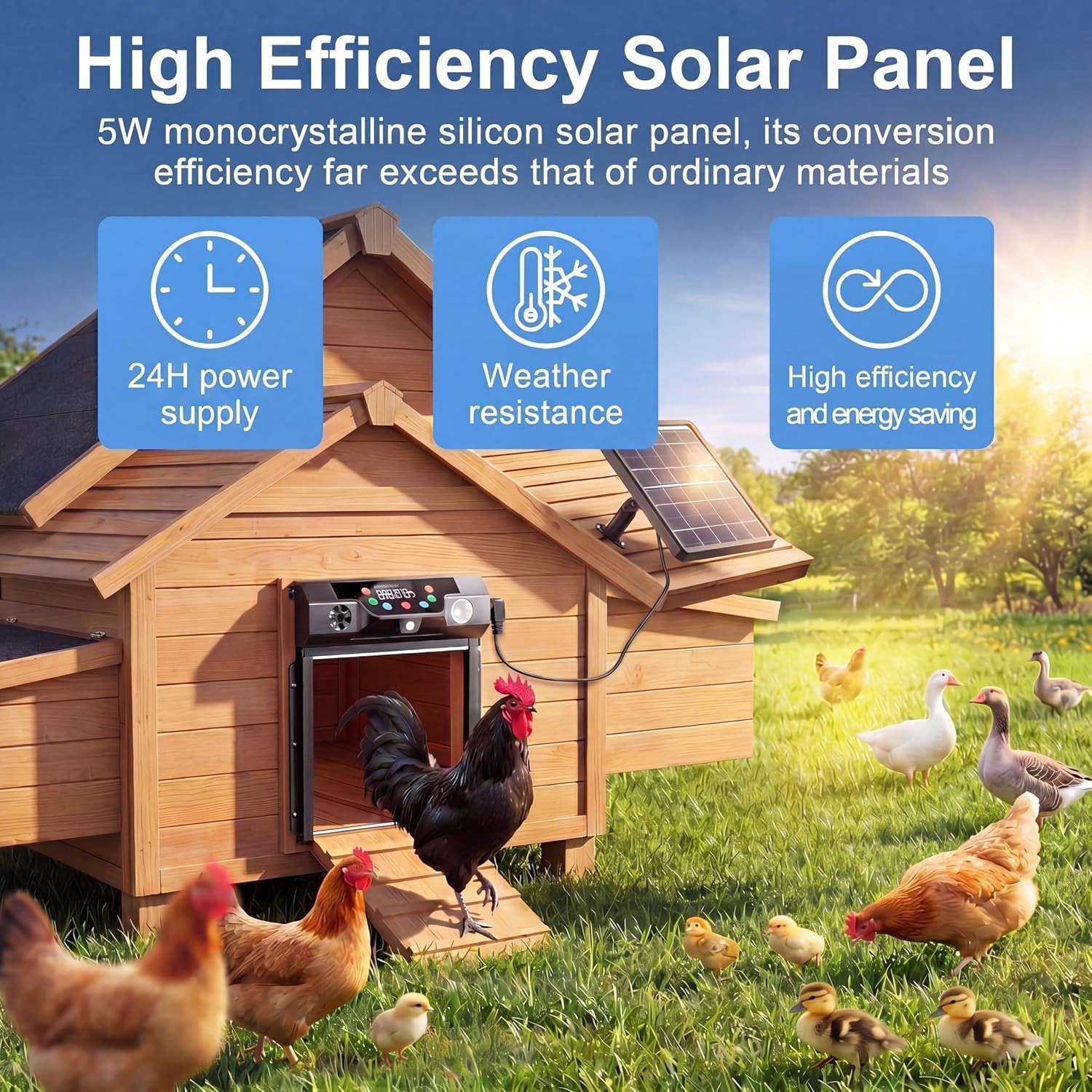 Quick Install 5W Solar Panel for Automatic Chicken Door – Waterproof Design
