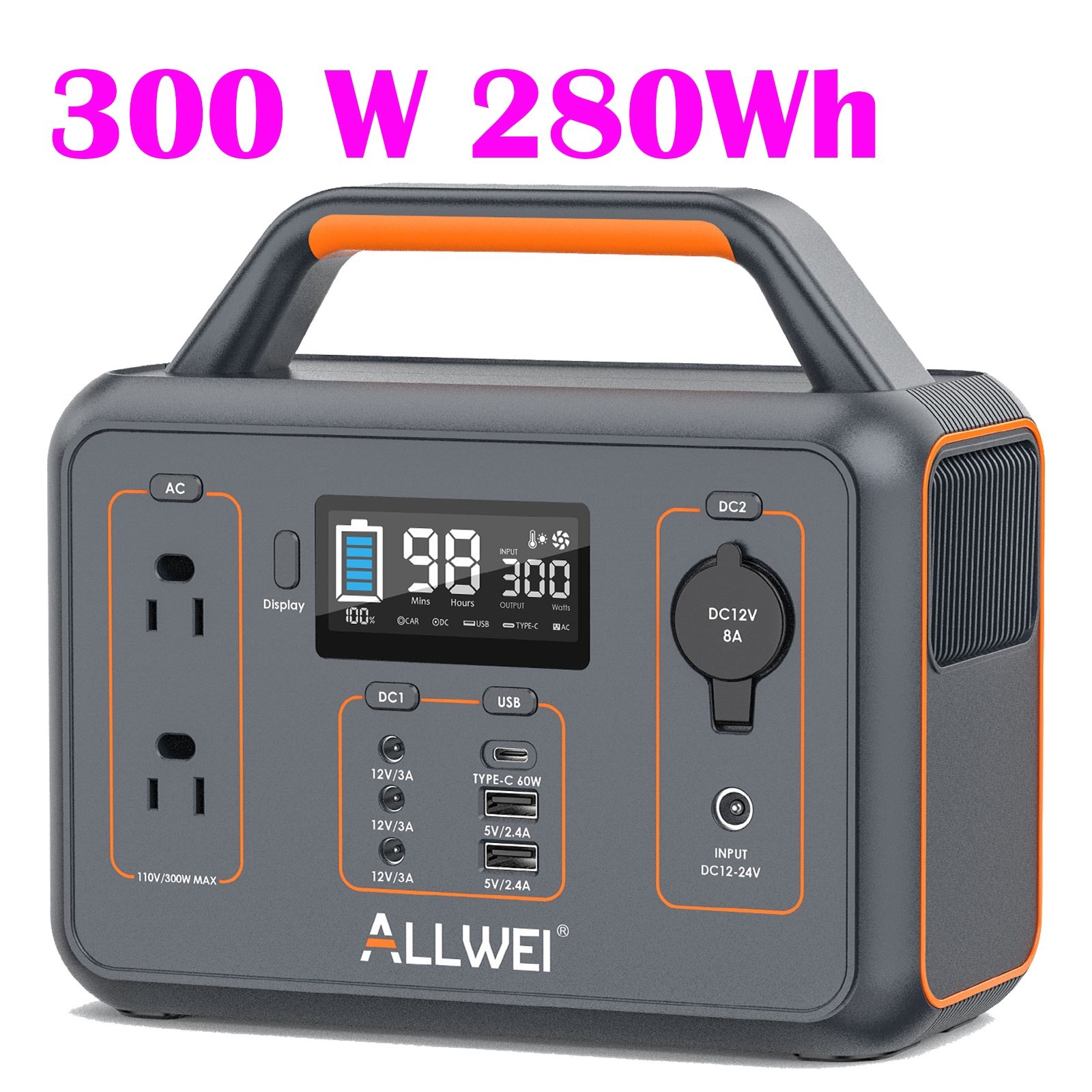 ALLWEI Portable Power Station 300W 280Wh Solar Generator for Home Camping Travel