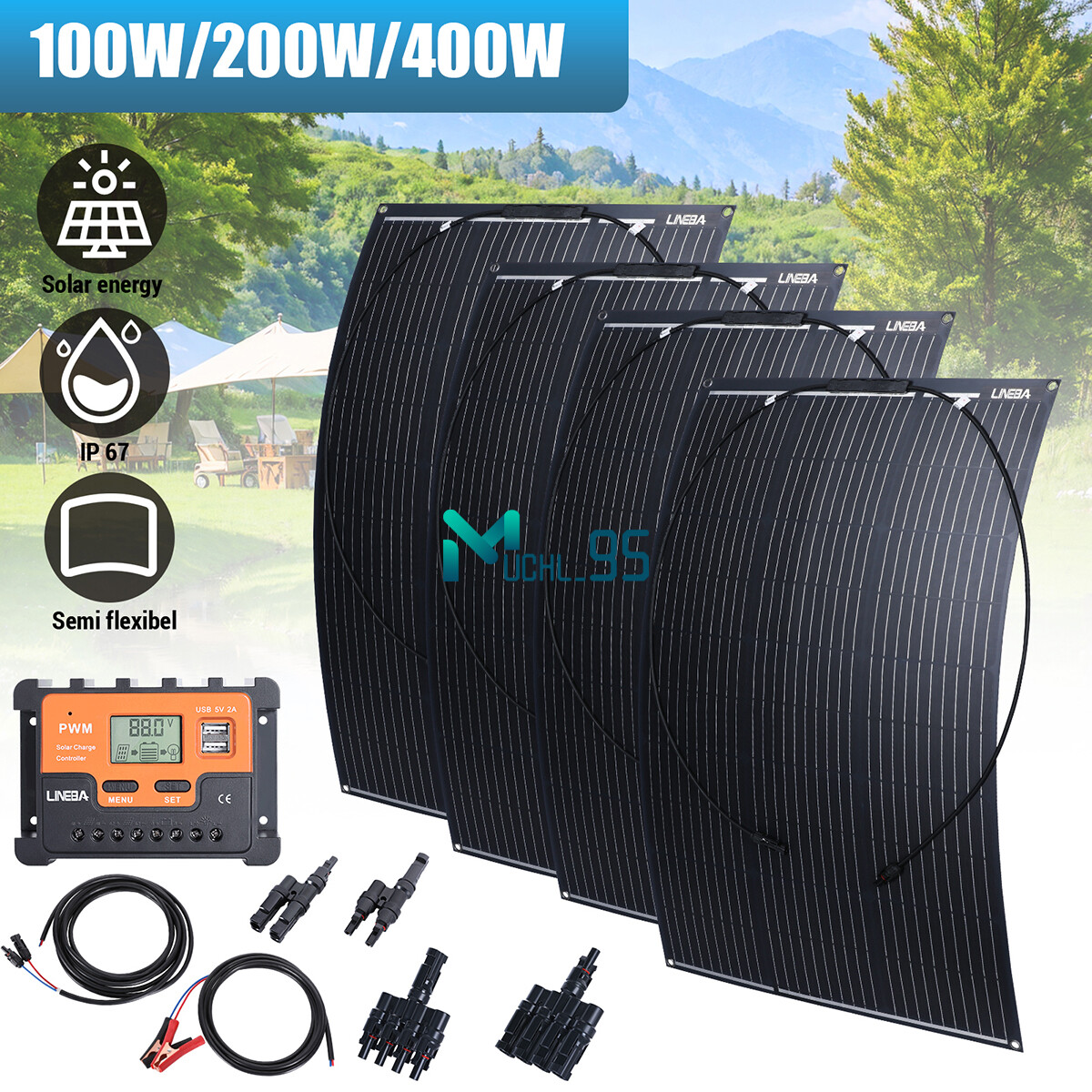 100W Solar Panel Kit 12V Trickle Charger Battery Charger Maintainer Boat RV Car
