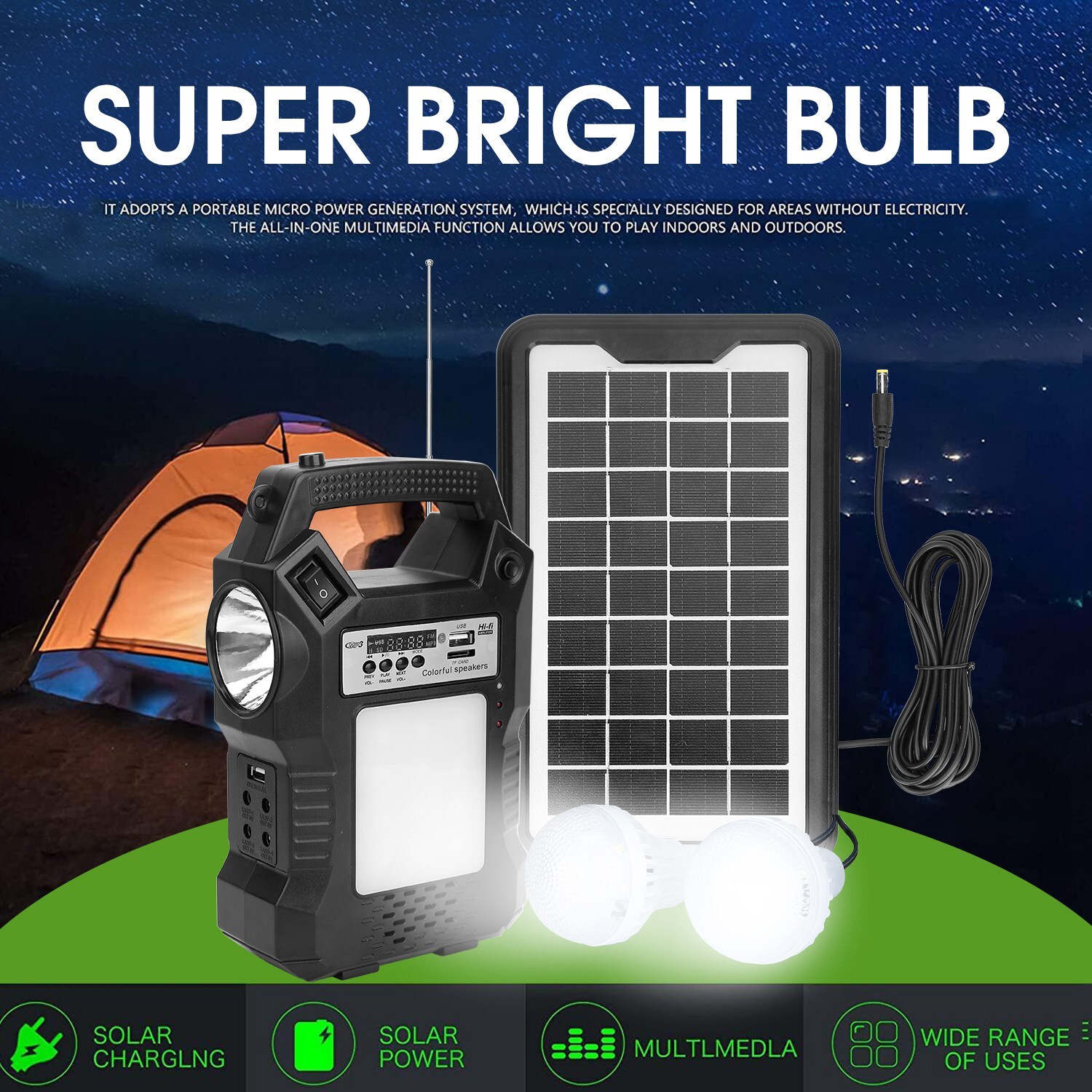 Emergency Power Station Solar Generator Panel Power Bank Outlet Camping Portable