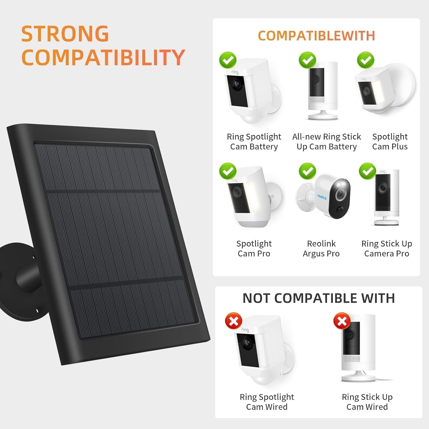 4W Solar Charger for Ring Spotlight & Stick Up Cam with 10FT Cable, Black