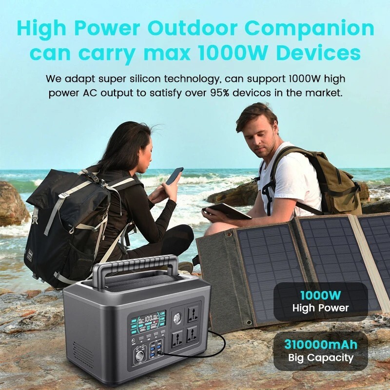 1024Wh Camping Portable Power Station 1000W (Peak 2000W) Lifepo4 Battery