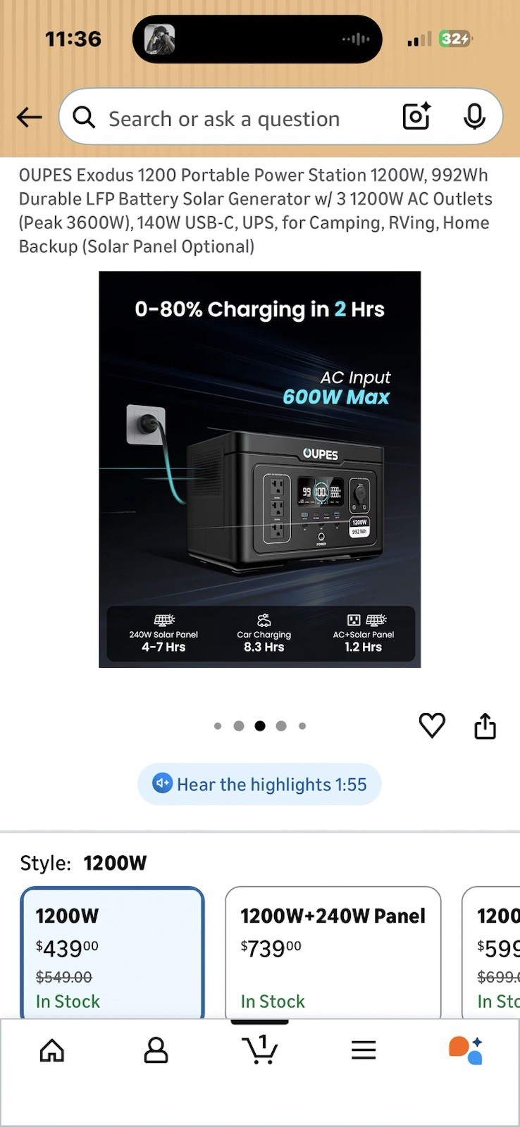 OUPES Exodus 1200 Portable Power Station 1200W/992WH Solar Generator for Camping