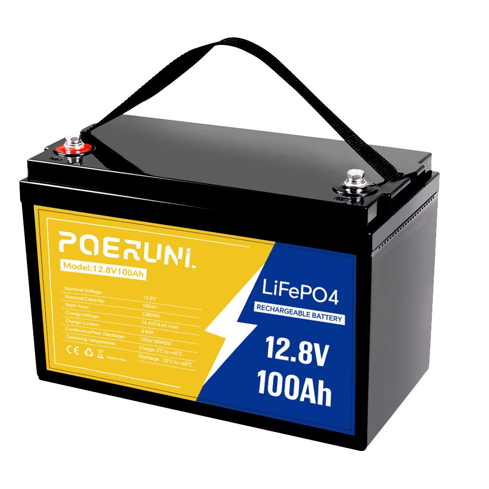 100Ah 12V LiFePO4 Lithium Battery 1280Wh Built-in BMS Deep Cycles For RV Solar