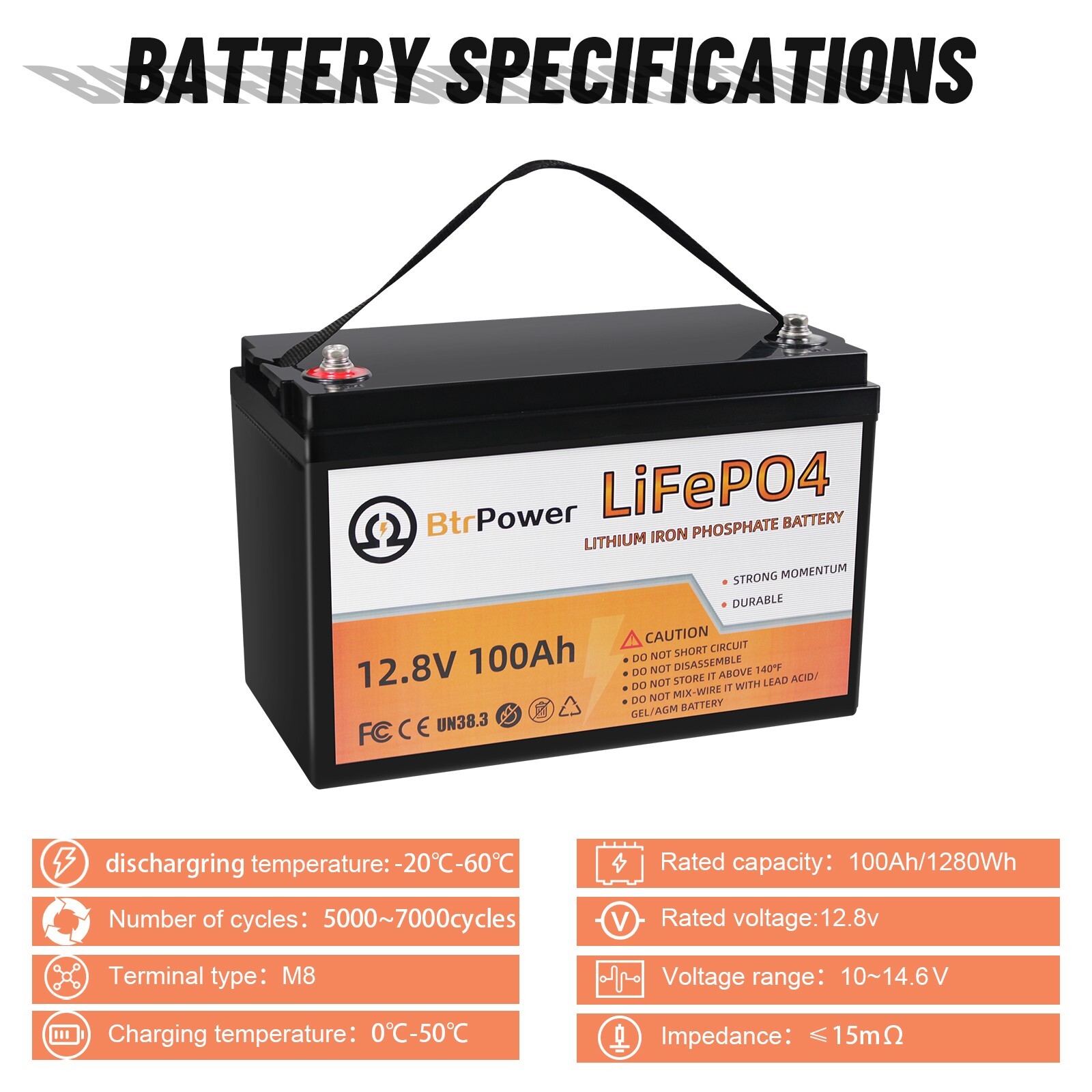 12V 100Ah 1280W Deep Cycles battery LiFePO4 Battery For RV Trailer Solar System