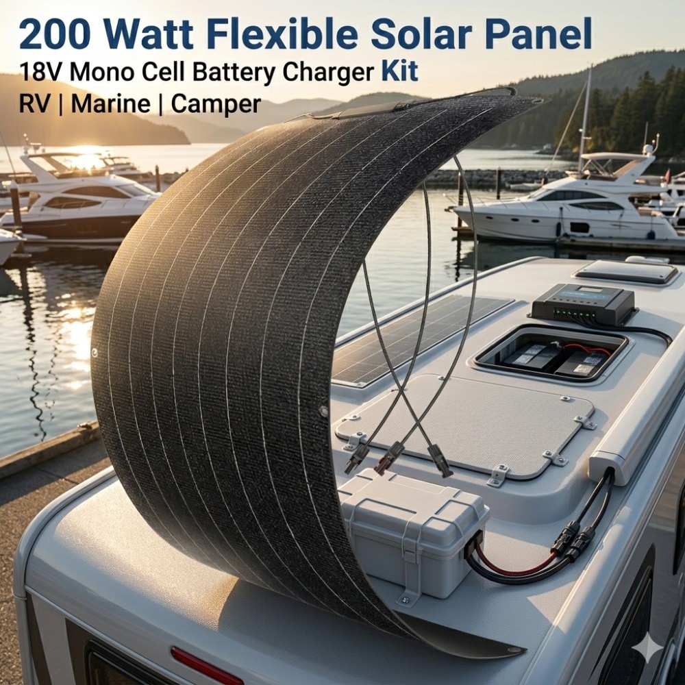 150W 18V Flexible Solar Panel ETFE Semi-Flex CIGS RV Boat Marine Charger w/ MC4