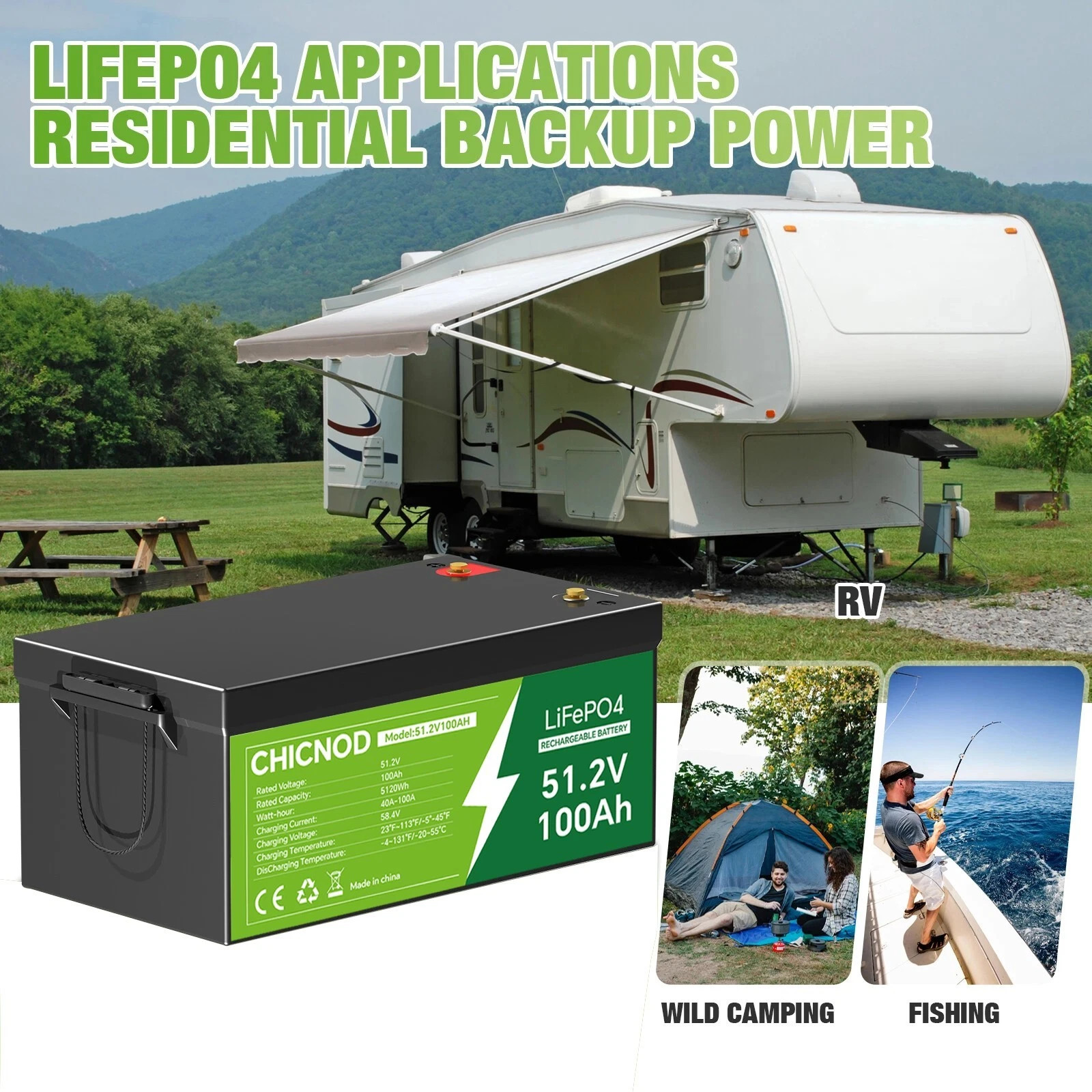 50Ah 48V LiFePO4 lithium Battery 50V 2560Wh BMS For Solar RV Marine Golf Cart