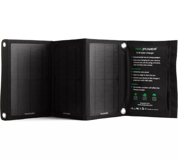 RAVPower 15W Foldable Dual-Port Waterproof Smart Solar Charger Kit RP-SC02