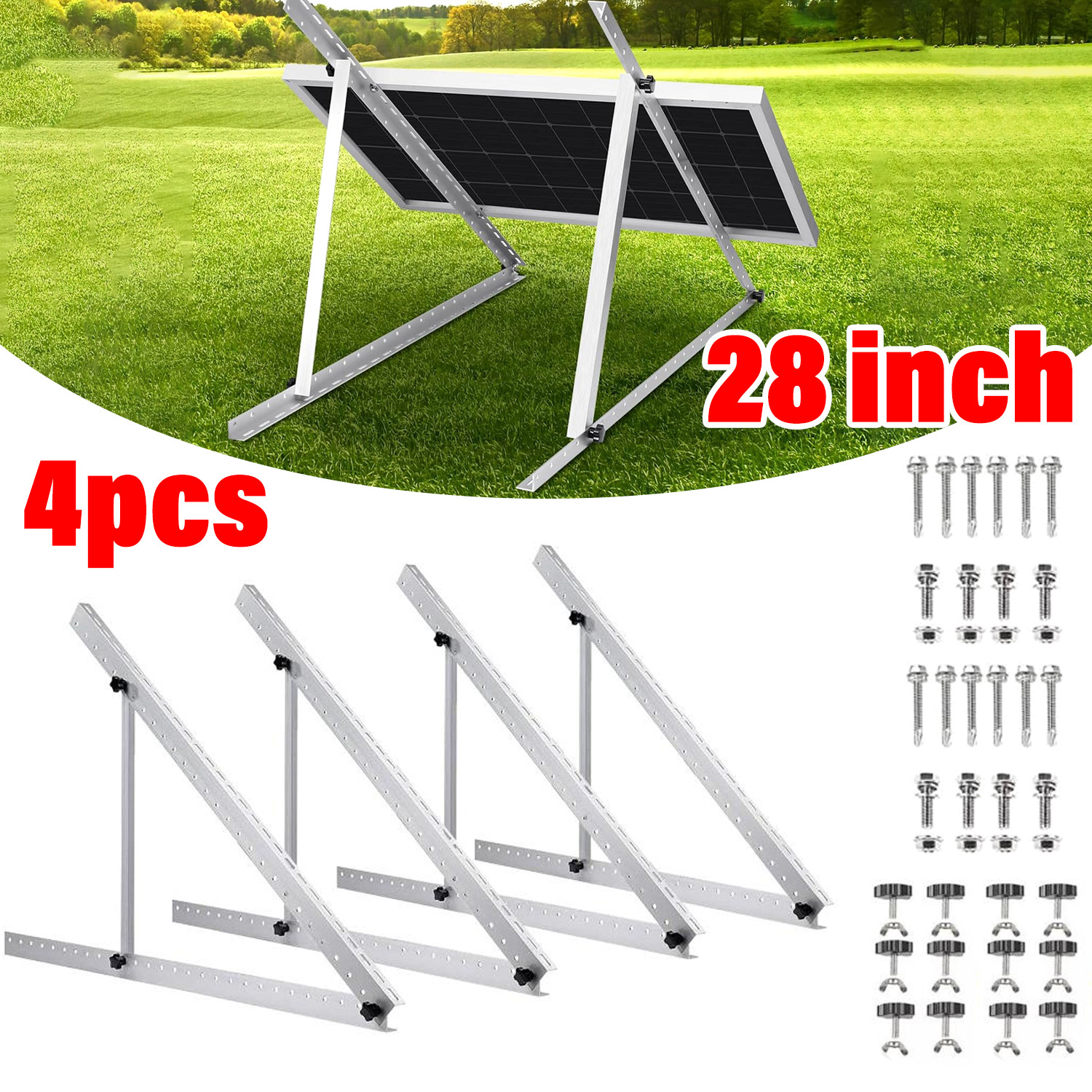 4PCS Solar Panel RV Tilt Mount Brackets Rooftop Flat Surface Adjustable Frame US