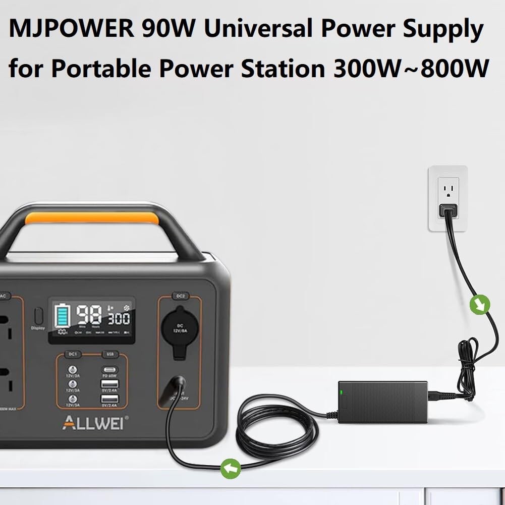 90W Universal AC Adapter Charger for Portable Power Station 300W to 600W Jack…