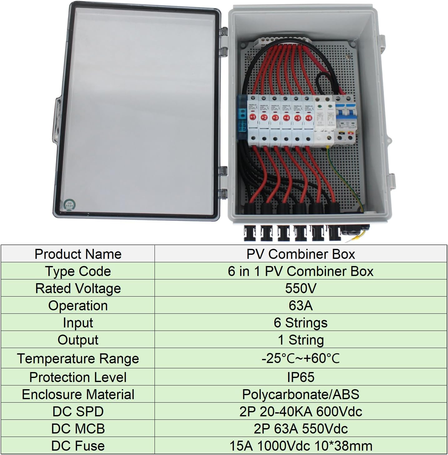 Solar Combiner Box, IP65 Waterproof DC Combiner Box, Equipped with Circuit Brea