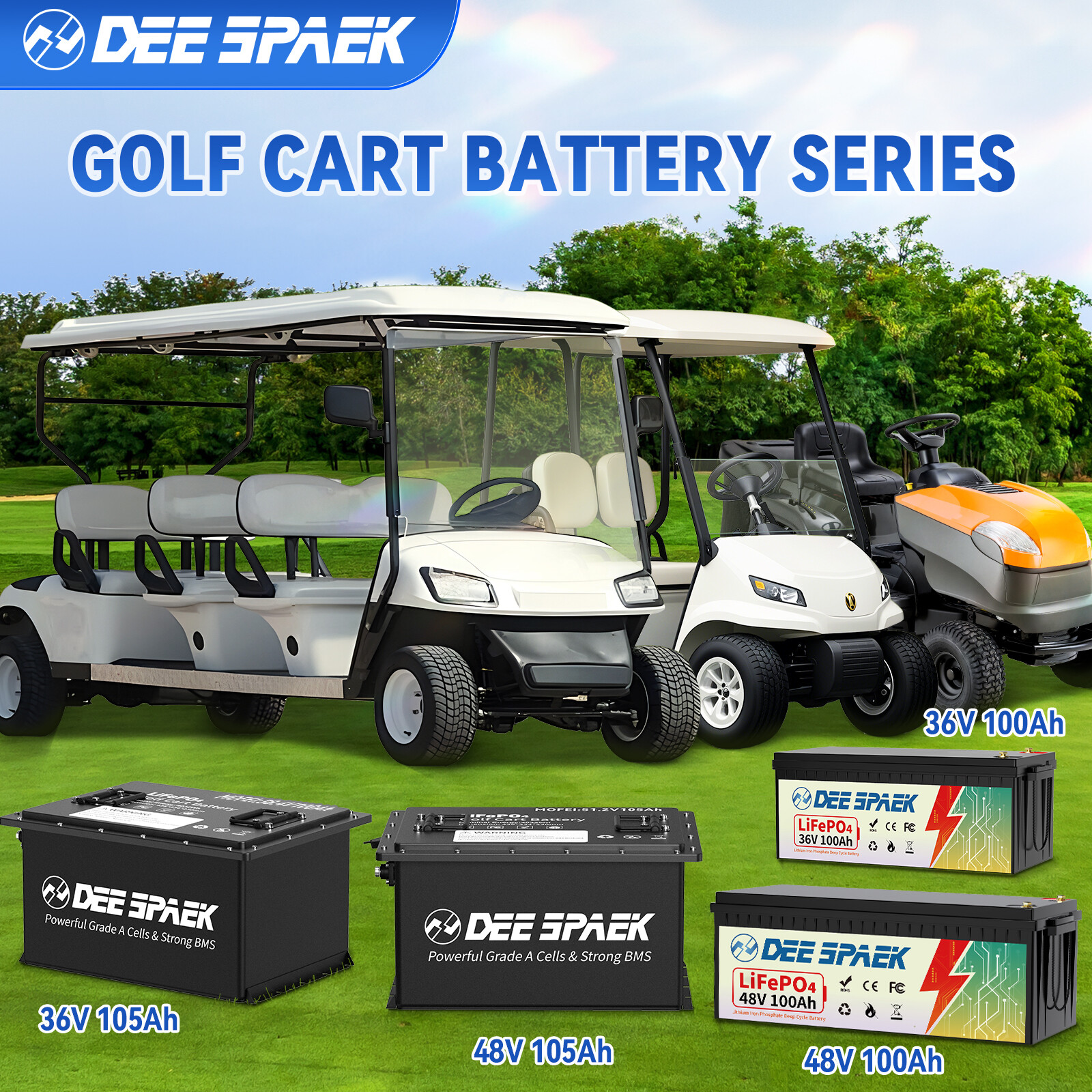 36V 105Ah Battery LiFePO4 Lithium for Golf Cart A+Cells 200A BMS +Monit+Charger