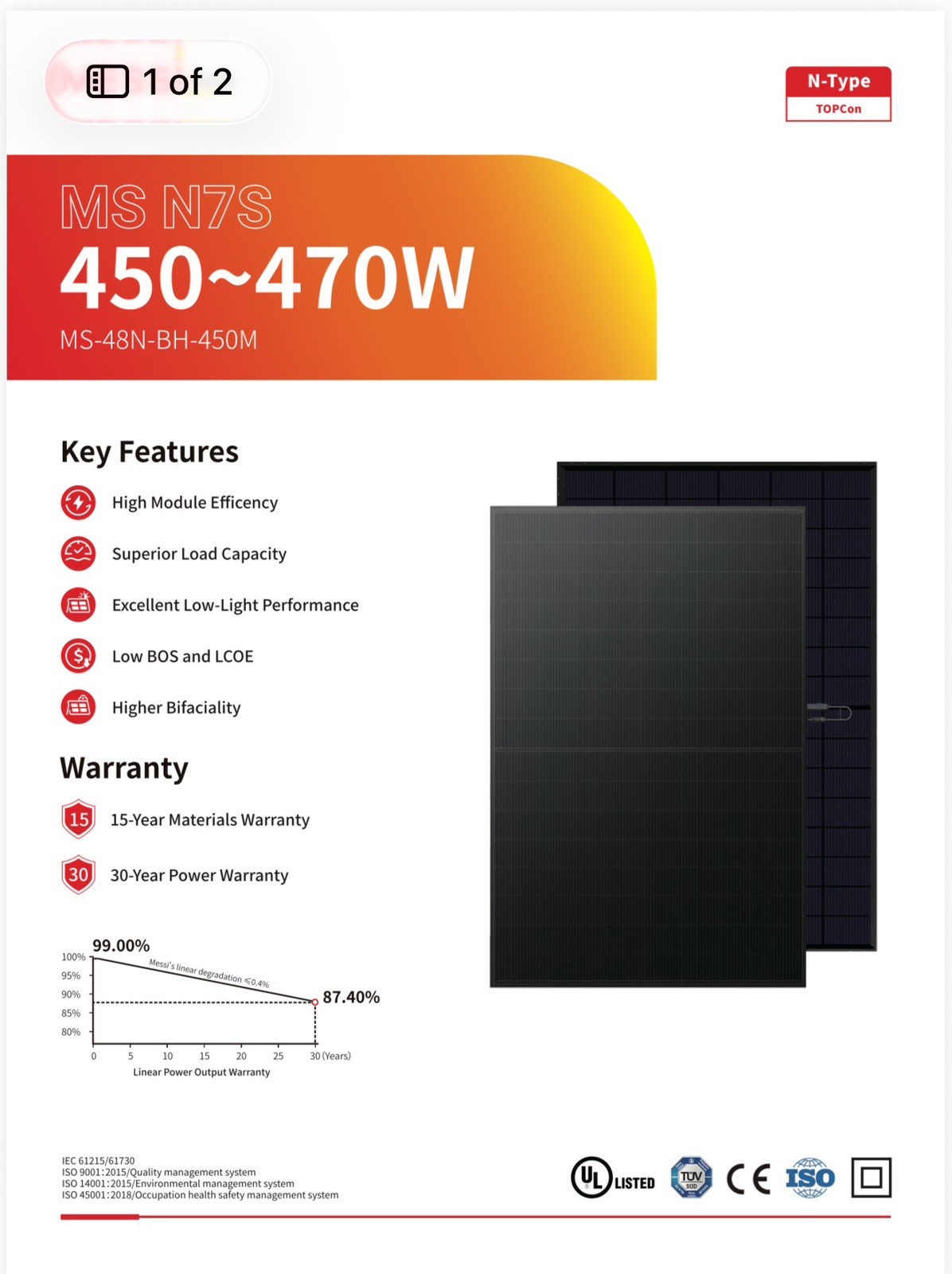 Messi Solar 450W 108 Half-Cell Bifacial Solar Panel