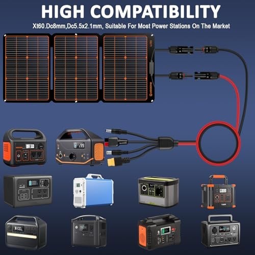 Solar Panel Extension Cable Kit, 4-In-1 Solar Connector with XT60/DC7909/DC5521,