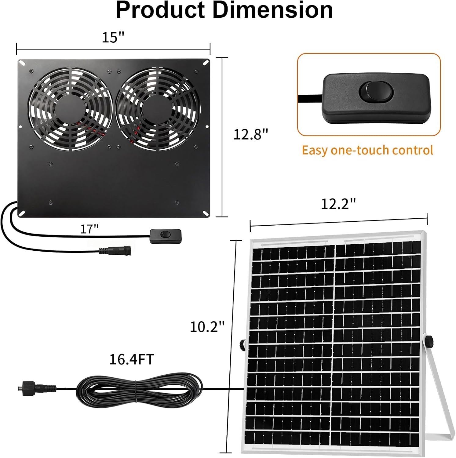 25W Metal Frame Solar Powered Fan with Battery, IP65 Waterproof Solar Exhaust/In