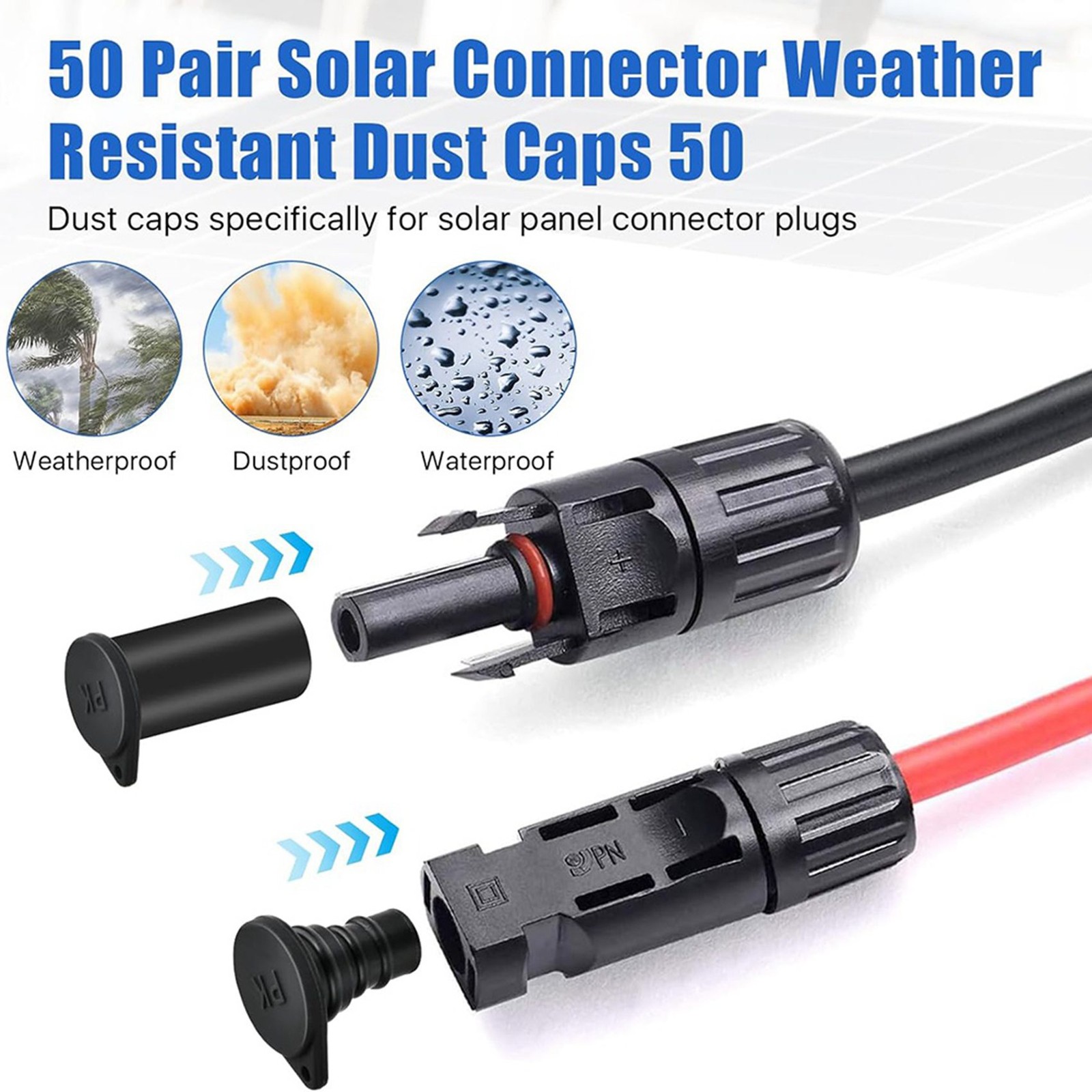 100 Pairs Solar Panel Connector Caps, Dustproof Solar Connector Caps,2227