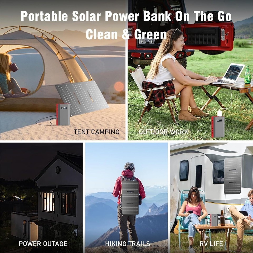 65W Portable Power Station Bank Solar Generator 30W Solar Panel Camping Charger