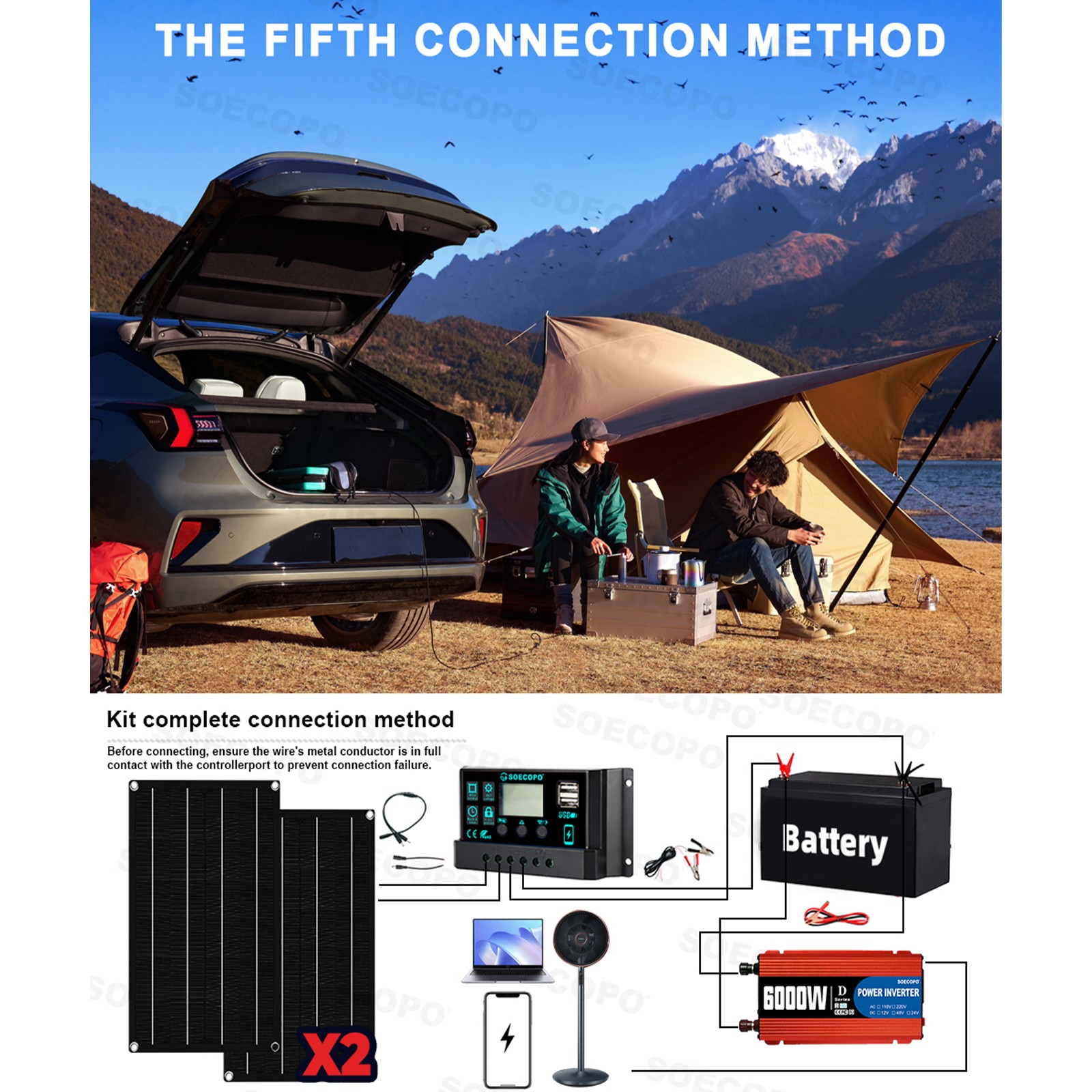 6000W Solar Kit DC12V-AC 110V/220V Inverter + 2pcs Solar Panels+ 100A Controller