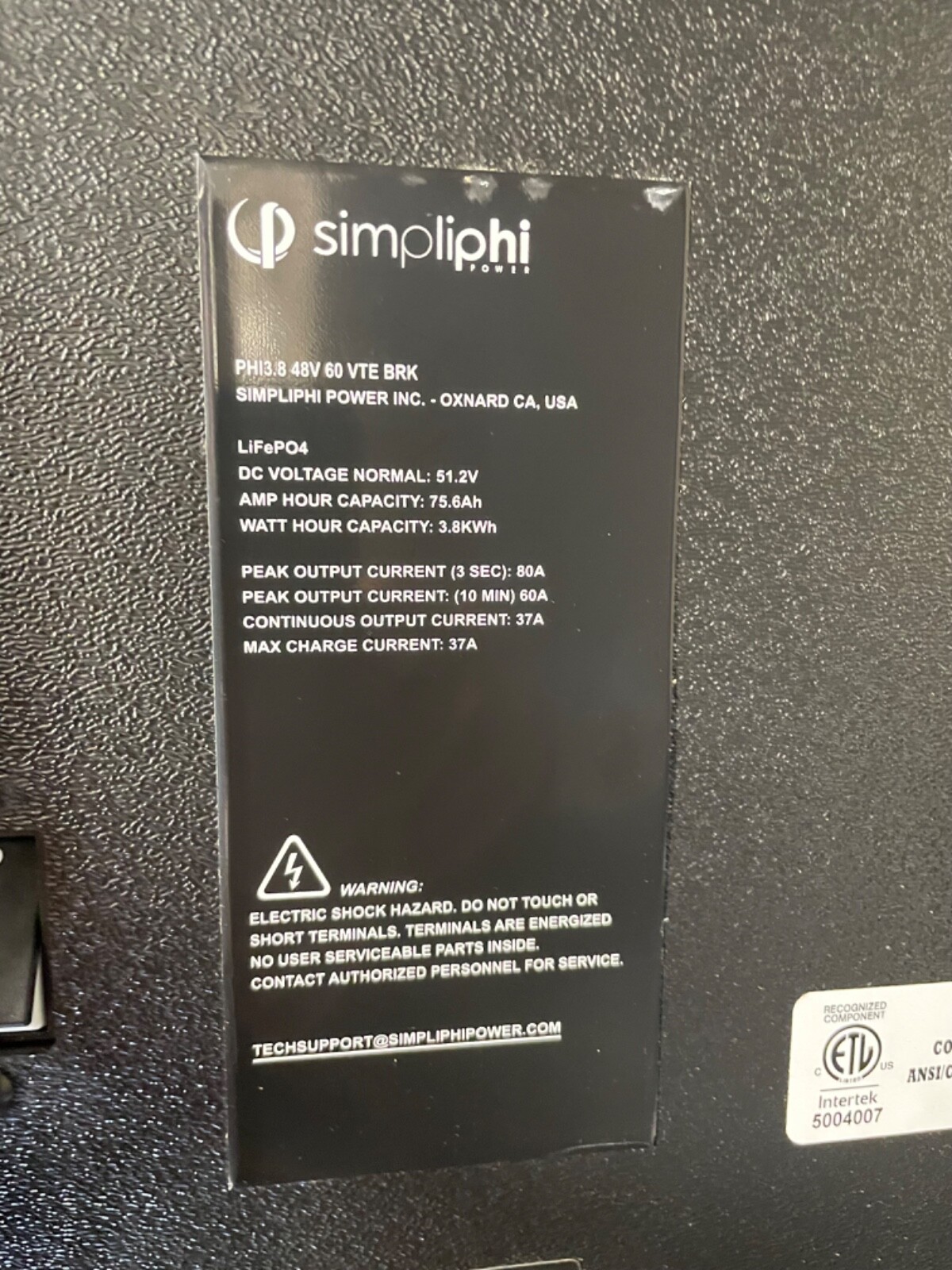Simpliphi LiFePo4 batteries PHI3.8 48V 60 VTE BR, 12 Batteries + Metal Cabinet 