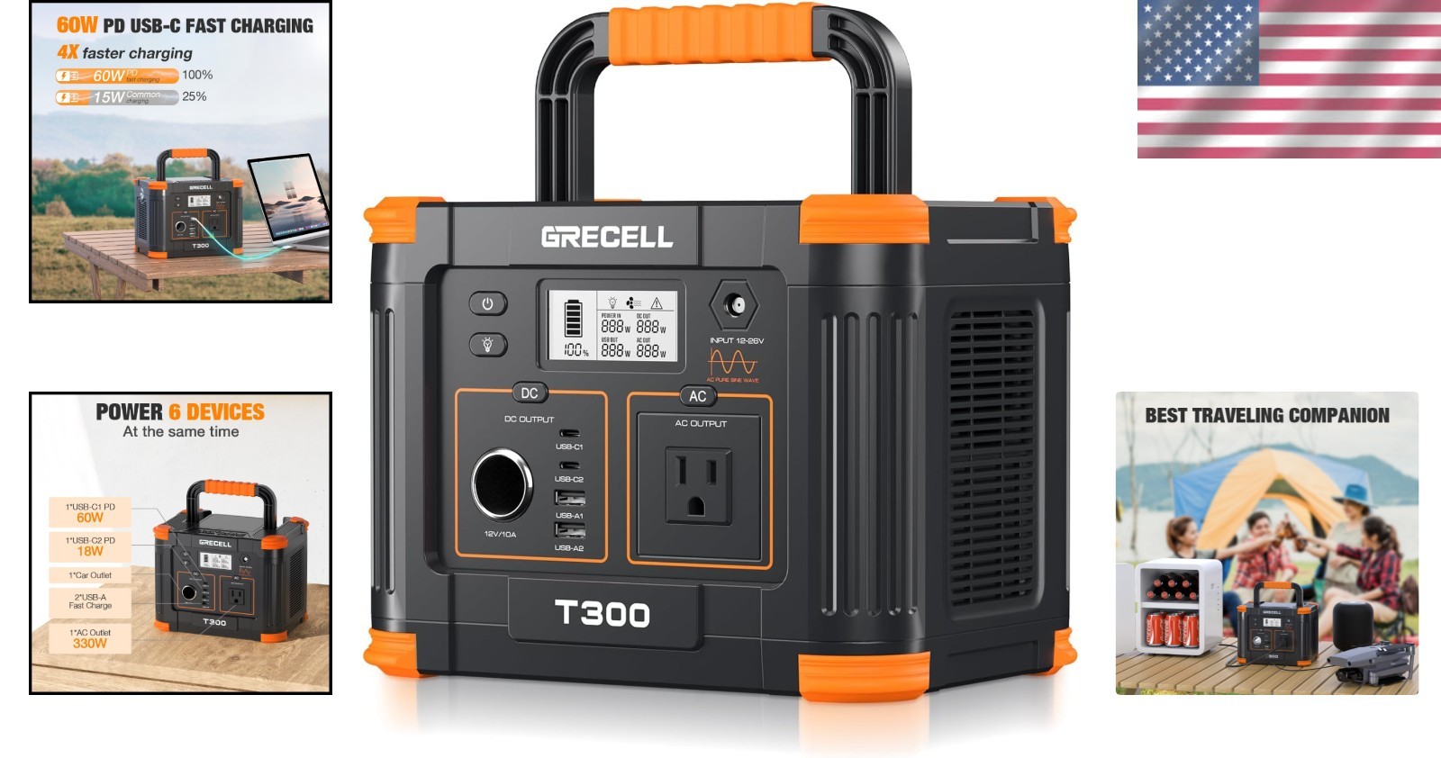 230.88Wh Backup Lithium Battery with 300W Output for Camping & Home Blackouts