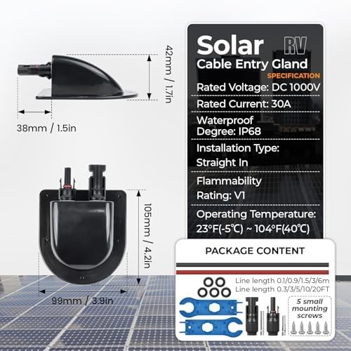 Solar Cable Entry Gland with 10AWG Copper Wire & UV Resistant Connectors for RV,