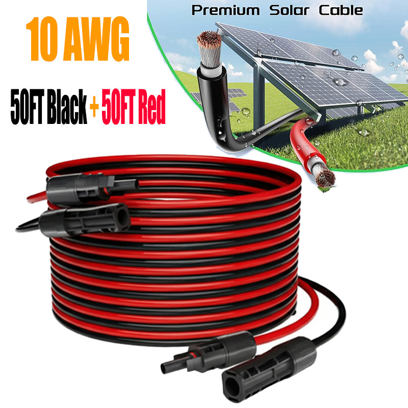 100FT 10 AWG Solar Panel Extension Cable PV Wire Solar Connectors Pair 6mm²