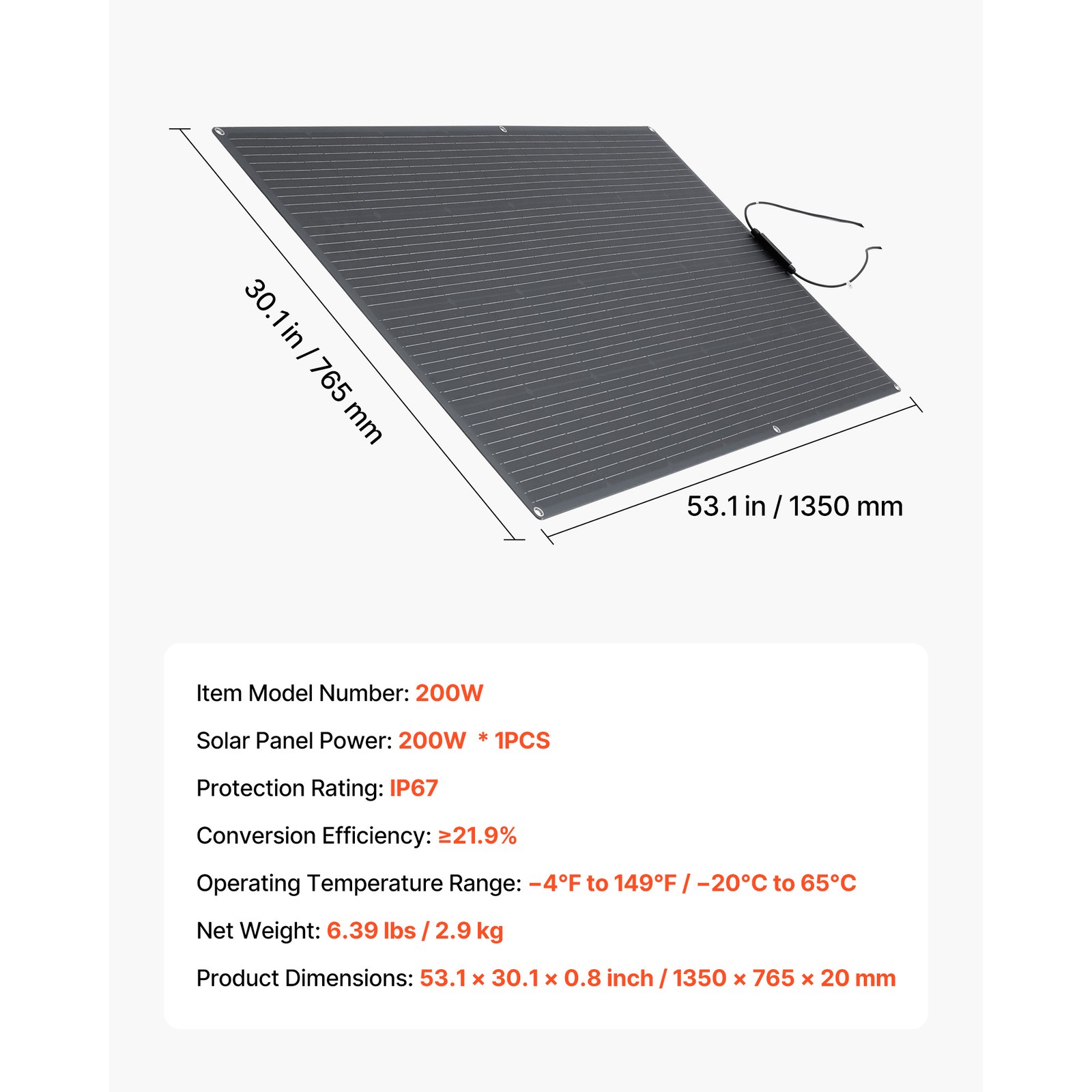 Uimoso Flexible 200W Monocrystalline Solar Panel for Off-Grid Charging
