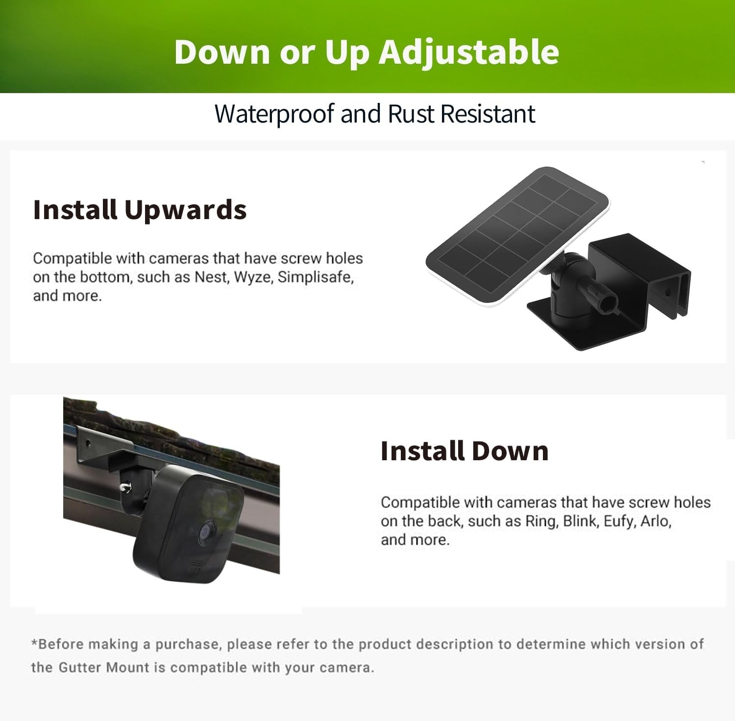 Universal Gutter Mount for Solar & Security Cameras – No Drill, Adjustable St…