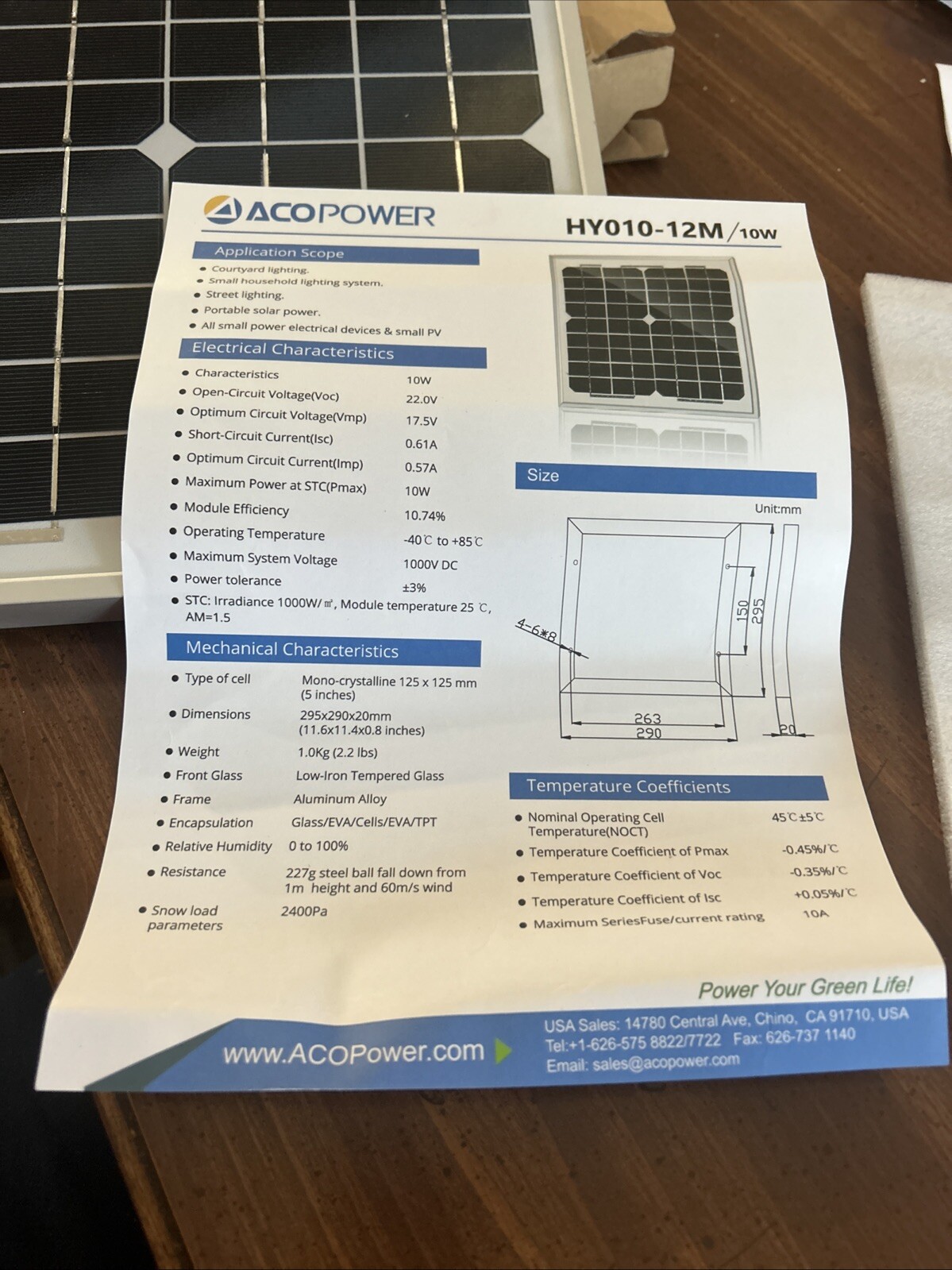 ACOPower 10W Mono Solar Panel for 12V Battery Charging RV Boat, Off Grid