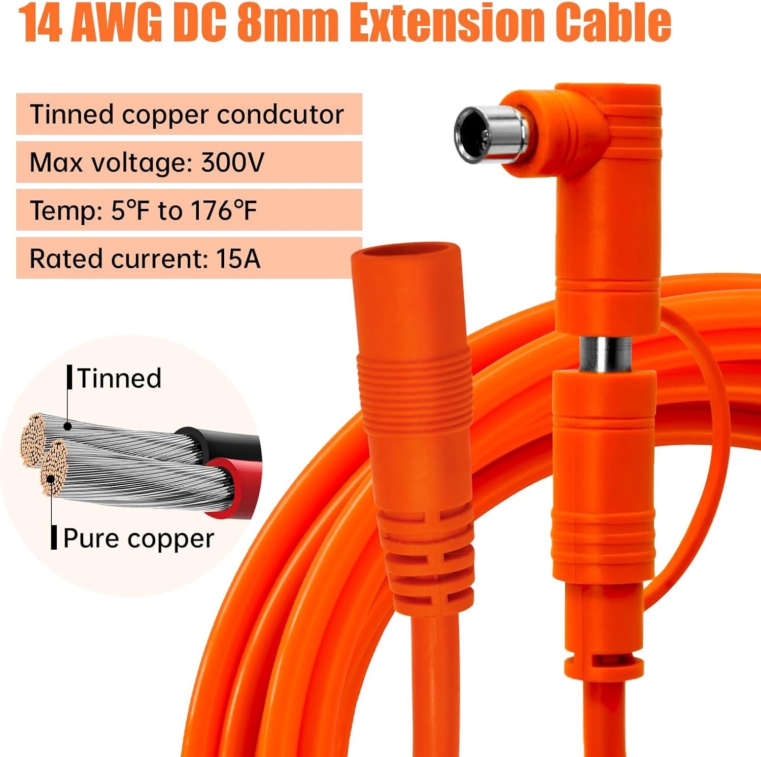 14 AWG Solar Extension Cable 100FT for Jackery, 8mm DC7909 Solar Panel Cable
