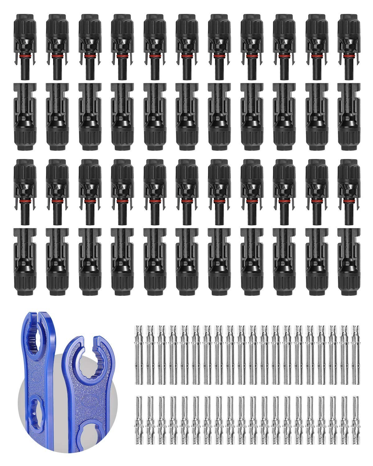44PCS Waterproof Solar Panel Connectors Set – Male/Female 10AWG Cable, IP67 Rate
