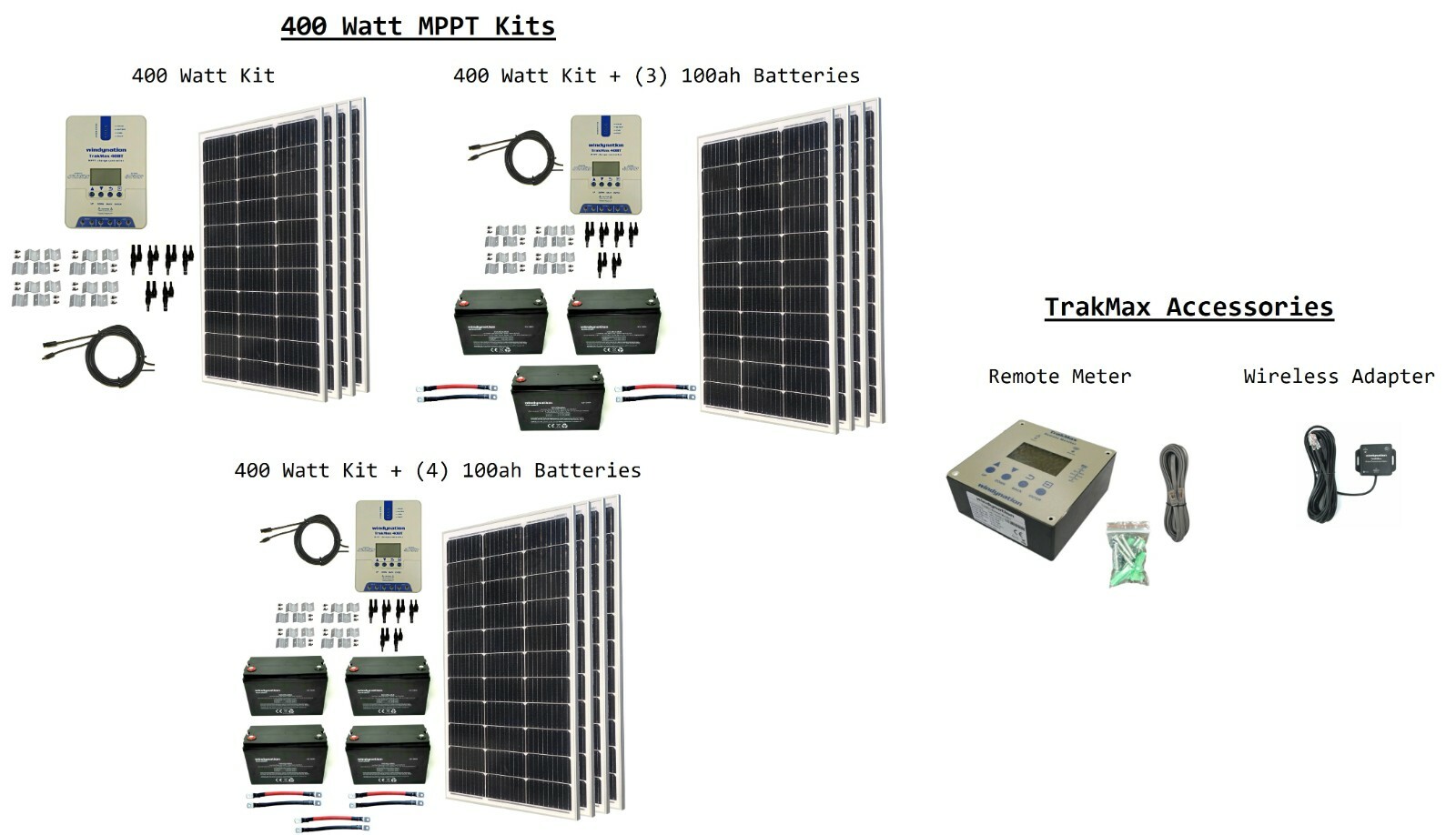 WindyNation 400W Monocrystalline Solar Panel Kits w/ MPPT 40A Charge Controller