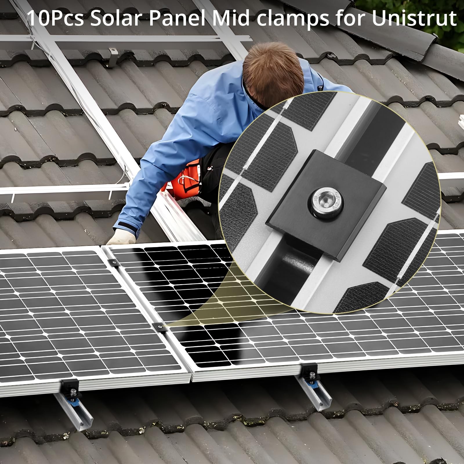 10pcs Solar Panels Mid Clamps for Unistrut, Aluminium 1.37″ Solar Panel Brack…
